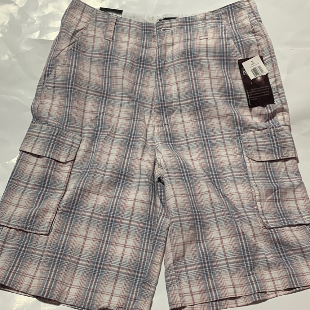 RADIUS boy cargo shorts white plaid size 18 10” inseam